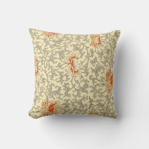 Coussin Owen Jones Motif Ancien : Corail Floral Gris