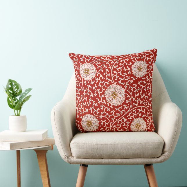 Coussin Owen Jones Ornement Chinois Fleurs Rouges et Blanc (Chaise)