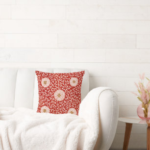 Coussin Owen Jones Ornement Chinois Fleurs Rouges et Blanc