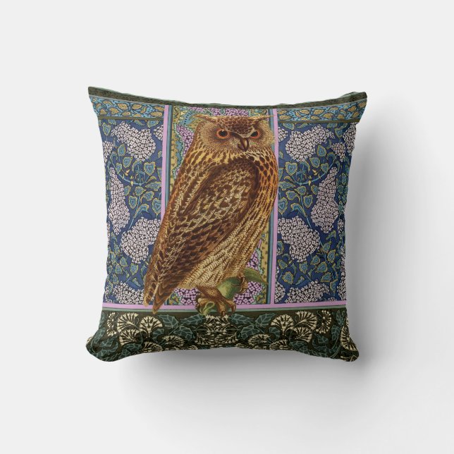 Coussin OWL DE NUIT, LILACS ET FEUILLE Art Nouveau Floral (Recto)