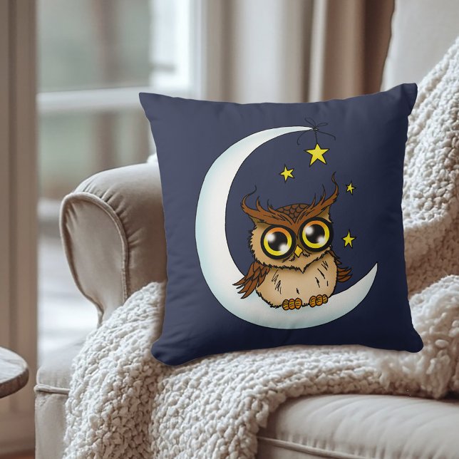 Coussin Owl Moon Blue Cute Stars (Créateur téléchargé)