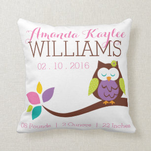 Coussin OWL mou sur une branche Faire-part de naissance bé