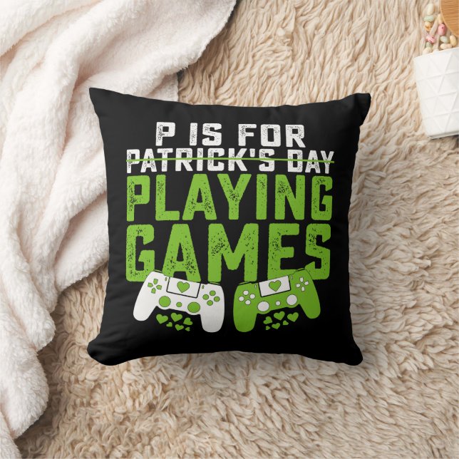 Coussin P Est Pour Jouer Jeux Gamer Jeu St Patrick's (Couverture)