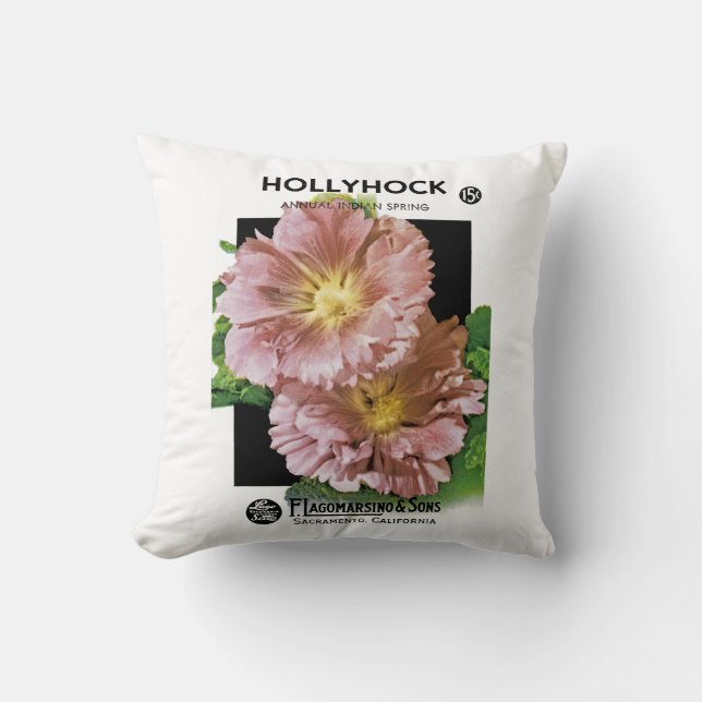 Coussin Packet Vintage de semences Hollyhock (Recto)