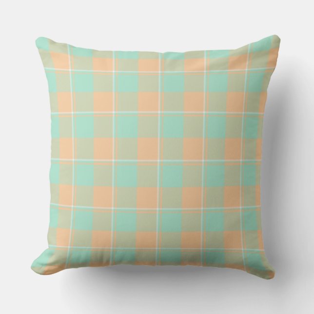 Coussin Padua Green and Corvette Peach Plaid (Recto)