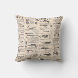 Coussin Page de catalogue de leurres de pêche antiques en