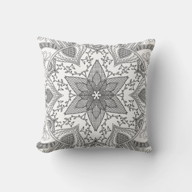 Coussin Page de couleur Mandala noir et blanc (Recto)