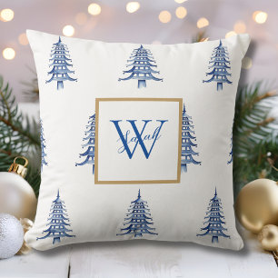 Coussin Pagode Bleue Arbre de Noël Motif monogramme