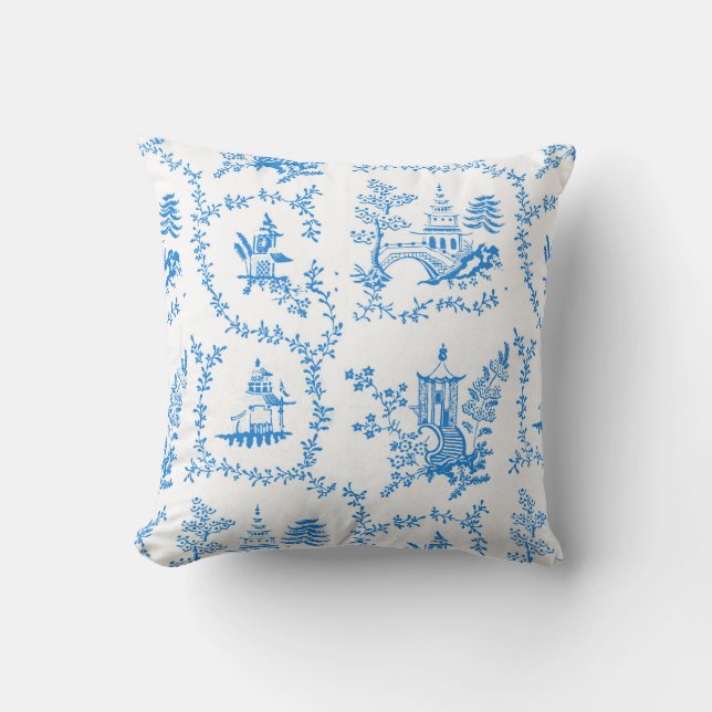 Coussin Pagode de chinoiserie bleue (Recto)