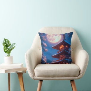 Coussin Pagode mystique sous le ciel lunaire