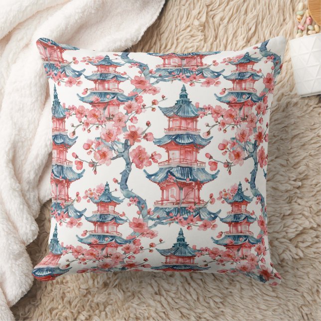 Coussin Pagode orientale Art Sakura Fleur Rouge (Couverture)