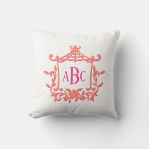 Coussin Pagode rose Orange Cadre Fleur Monogramme Initiale