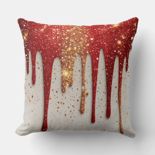 Coussin Pailletage rouge et or dégoulinant