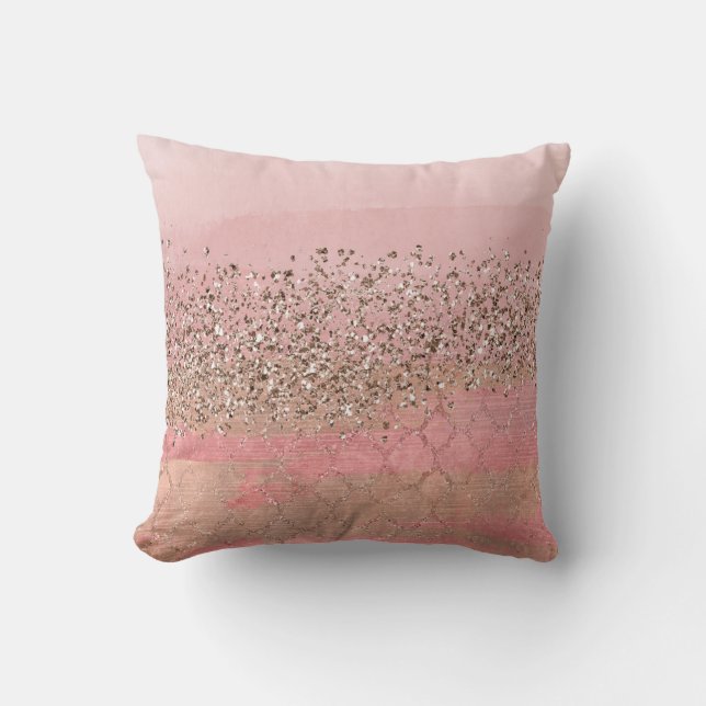Coussin Pailletant Rose Blush Princesse Indienne Marocaine (Recto)