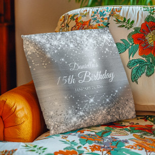 Coussin Pailleté Argenté Anniversaire 15 Ans