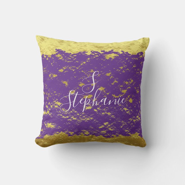 Coussin Pailleté de feuille d'or violet Monogramme Initial (Recto)