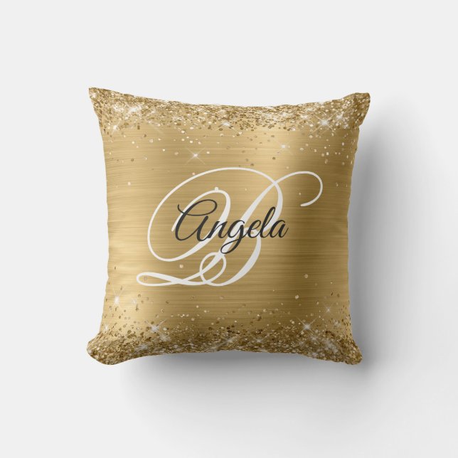 Coussin Pailleté or brillant Glitter Feuille Monogramme (Recto)