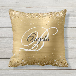 Coussin Pailleté or brillant Glitter Feuille Monogramme