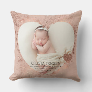 Coussin Pailleté Or Rose Statistiques de Naissance Photo N