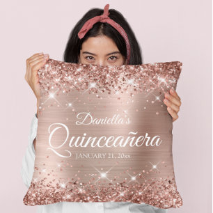 Coussin Pailleté Rose Gold Feuille 15 Quinceañera