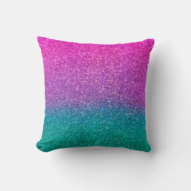 Coussin Pailleté Rose Turquoise Aqua Bleu Et Violet (Recto)