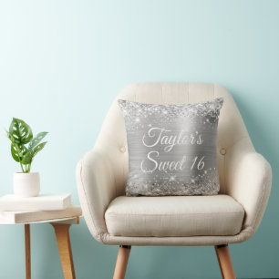 Coussin Pailleté scintillant argenté glamour doux 16
