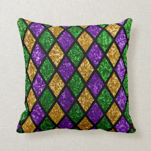 Coussin Paillette brillante verte, violette et dorée