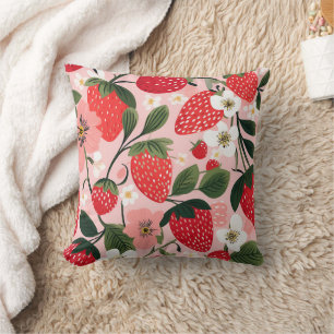 Coussin Paillette de fraises et de fleurs d'été vibrante