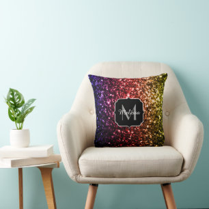Coussin Paillettes arc-en-ciel PLdesign monogramme