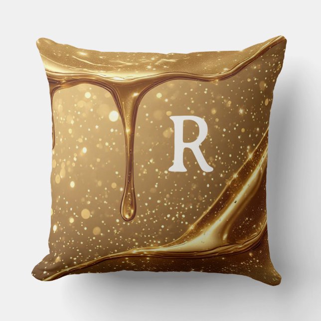 Coussin Paillettes Bokeh Luxe Ruissellement d'Or Liquide G (Recto)