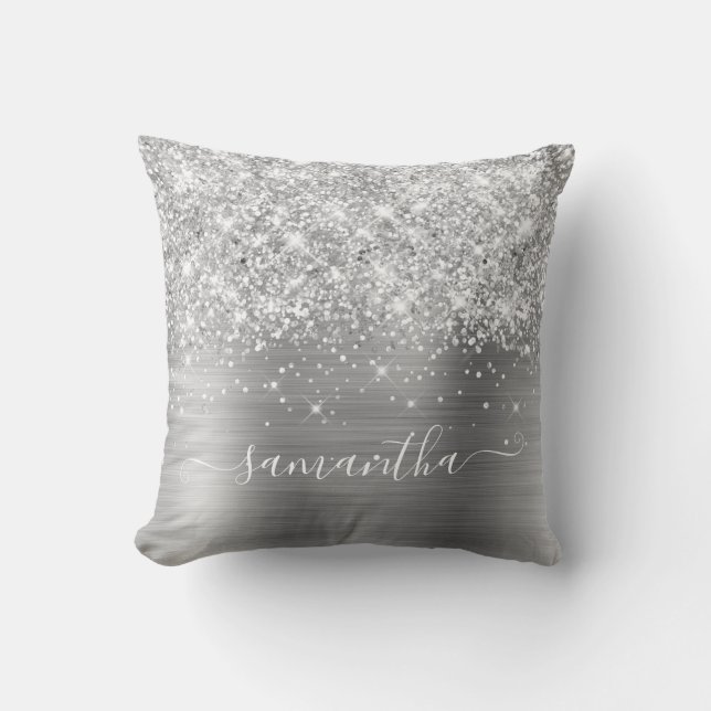 Coussin Paillettes d'argent et signature girly de papier d (Recto)