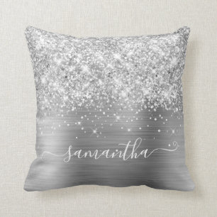 Coussin Paillettes d'argent et signature girly de papier d