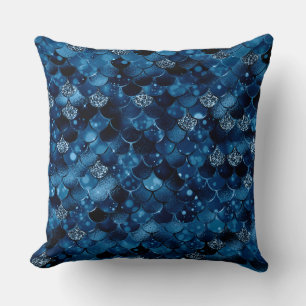 Coussin Paillettes de poisson sirène bleu royal élégant