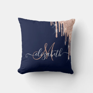 Coussin Paillettes de rose doré élégantes en gouttes Monog