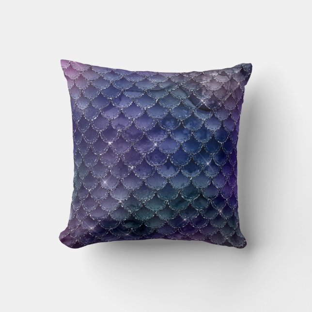 Coussin Paillettes de Sirène Violet & Bleu (Recto)