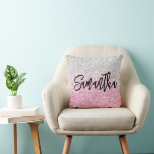 Coussin Paillettes dégradé gris argenté clair et rose luxe