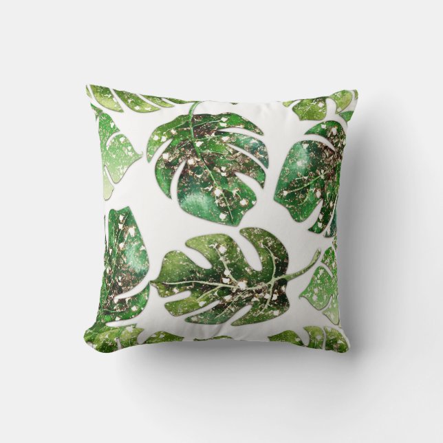 Coussin Paillettes dorées scintillement glam tropical feui (Recto)