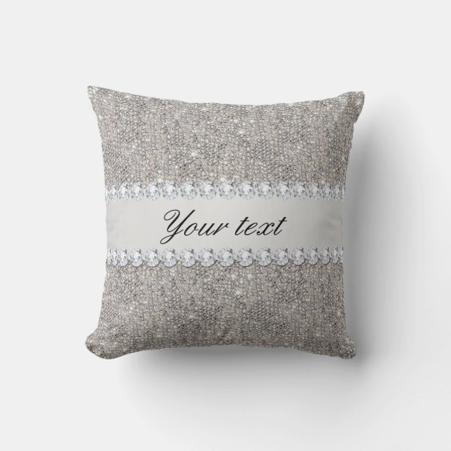Coussin Paillettes et diamants argentés de Faux (Recto)