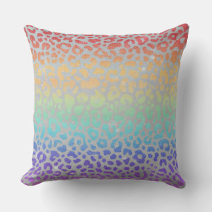 Coussin Paillettes Féminines Faux Imprimé Léopard Arc-en