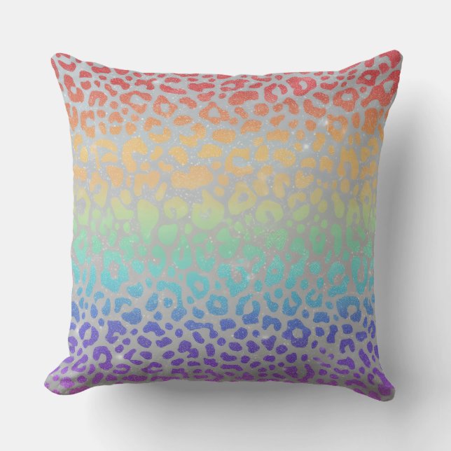 Coussin Paillettes Féminines Faux | Imprimé Léopard Arc-en (Recto)