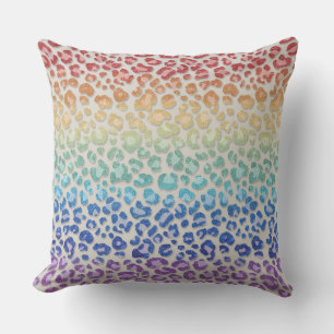Coussin Paillettes Féminines Faux   Imprimé Léopard Arc-en