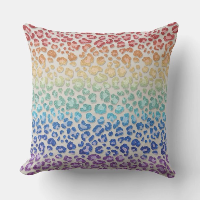 Coussin Paillettes Féminines Faux | Imprimé Léopard Arc-en (Recto)