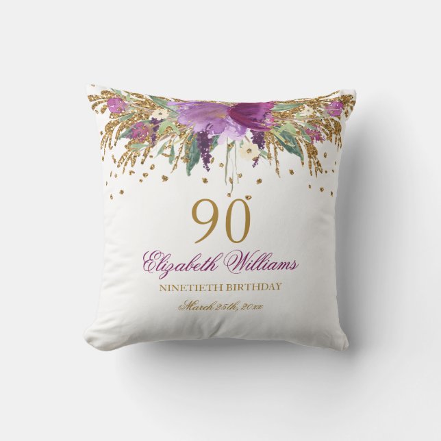 Coussin Paillettes Florales Étincelantes Améthyste 90e Ann (Recto)