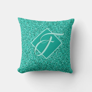 Coussin Paillettes Glam Turquoises Bleu Pailleté Monogramm