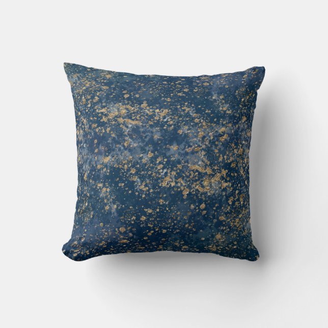 Coussin Paillettes modernes bleu et or éclaboussées (Recto)