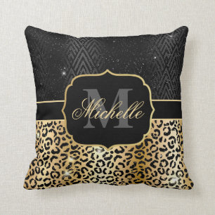 Coussin Paillettes Noir & Or Glamour Taches de Léopard & A