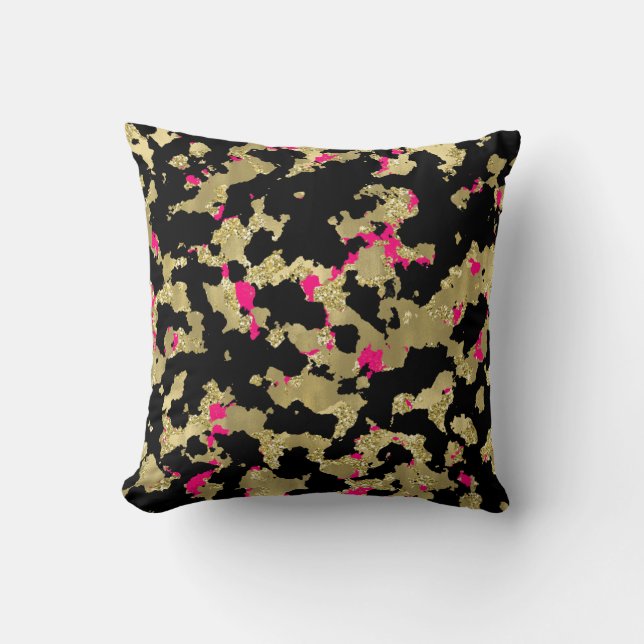 Coussin Paillettes Or Noir Rose Chaud Abstrait qui se Déco (Recto)
