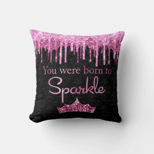 Coussin Paillettes qui tombent Rose Noir Née pour Briller 