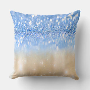 Coussin Paillettes tendance scintillantes bleu et or fille