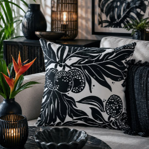 Coussin Pain d'arbre Ulu Hawaïen motif Noir Blanc